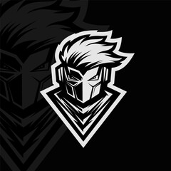Robot with headphone mascot esport illustration logo design, black white
