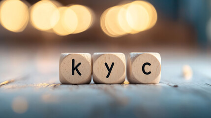 KYC Wooden Letter Cubes with Blurred Business Background
