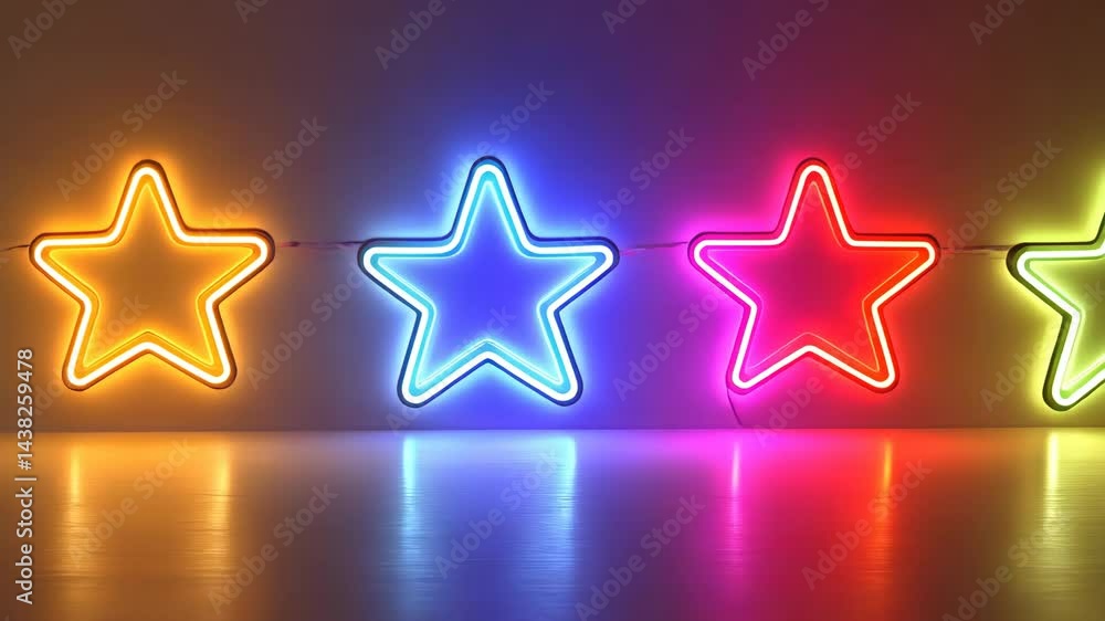 Aufkleber colorful neon stars transition with reflective surface in dynamic light sequence