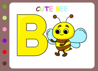 Cute bee cartoon. Hand drawn cartoon bee illustration