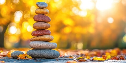 Obraz premium Autumnal scene with balanced stones