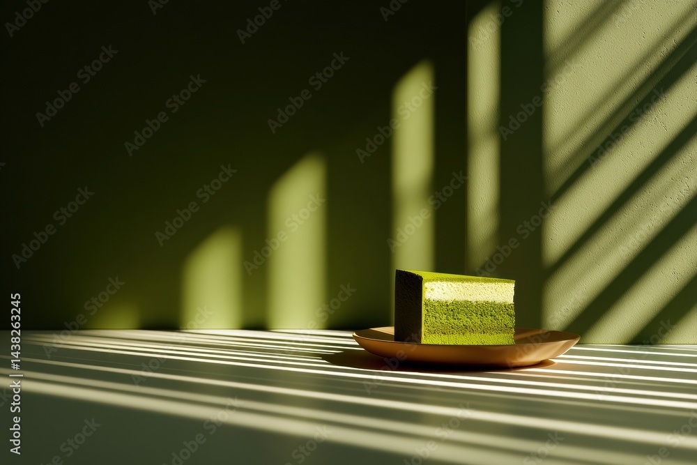 Aufkleber minimalist matcha cake with striking abstract shadow play highlights simplicity and elegance in dess