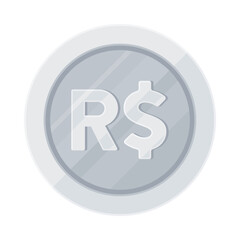 Silver coin with Brazilian Real sign (R$). Economy, finance, investment, profit, money, BRL currency concept. Flat vector illustration isolated on white background	
