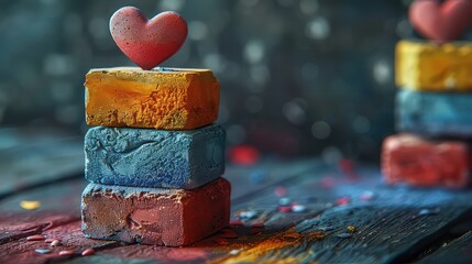 Colorful stacked blocks heart design
