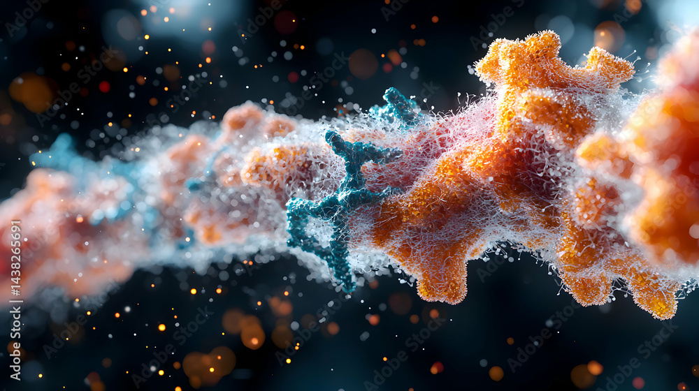 Poster a microscopic view of cellular structures with vibrant colors and intricate details. great for educa