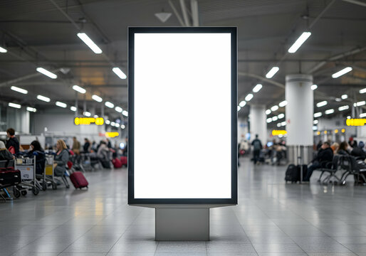 Blank digital signage mockup at airport terminal advertising billboard information display screen empty whitespace