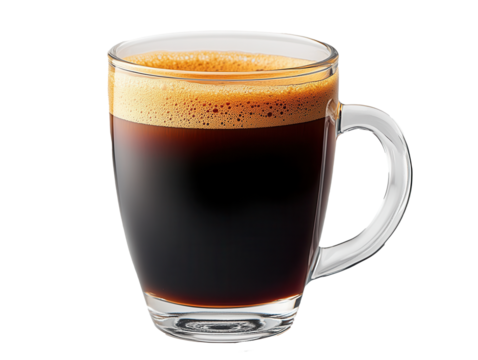 Sipping on black coffee in a crystal-clear mug, capturing warmth and solitude against a clean, minimalistic backdrop