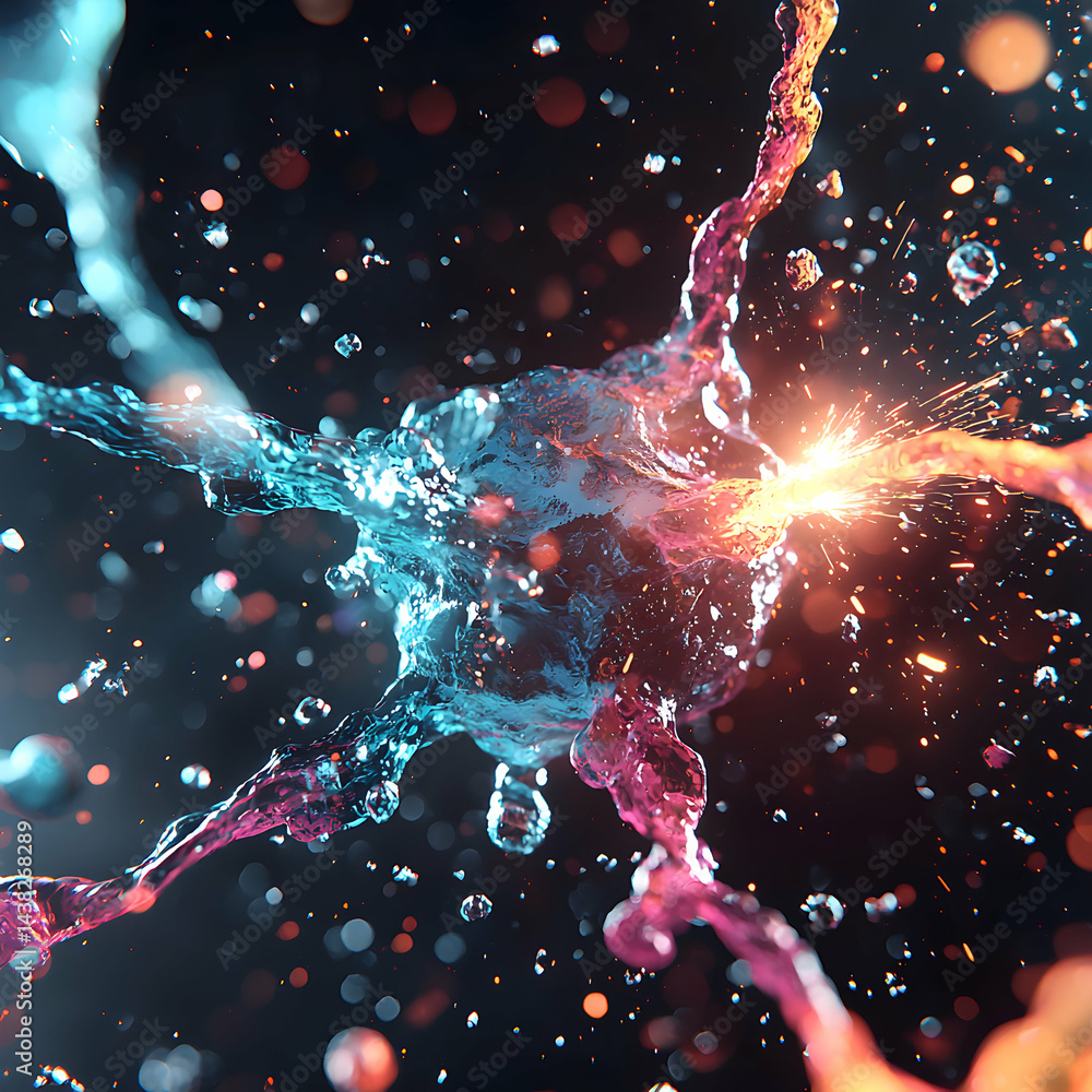 Poster abstract image of liquid bursts. it could be used as a unique visual element for science-related pro