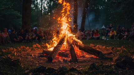 Campfire gathering outdoors night