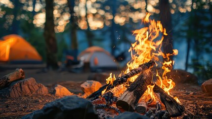 Campfire woods evening orange flames
