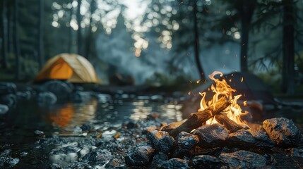 Camping fire forest nature picnic