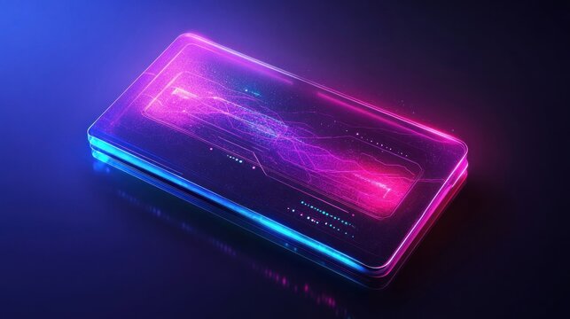 Futuristic mobile device with vibrant neon glow highlighting internal circuitry - Powered by Adobe