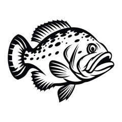 Grouper Fish Ink Isolated, Wildlife Ocean Animal, Seafood Outline Silhouette