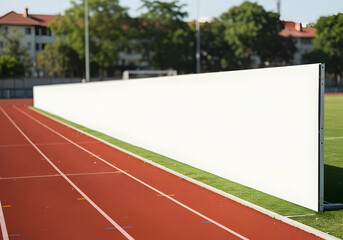 Blank billboard mockup at sports stadium track and field arena advertising design presentation template space for text