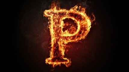 Fiery letter P, burning alphabet, dark background, abstract design, graphic art