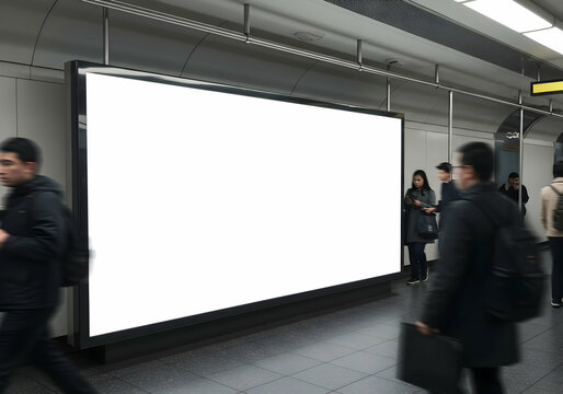 Blank billboard advertising panel mockup in subway station for your commercial information display design template