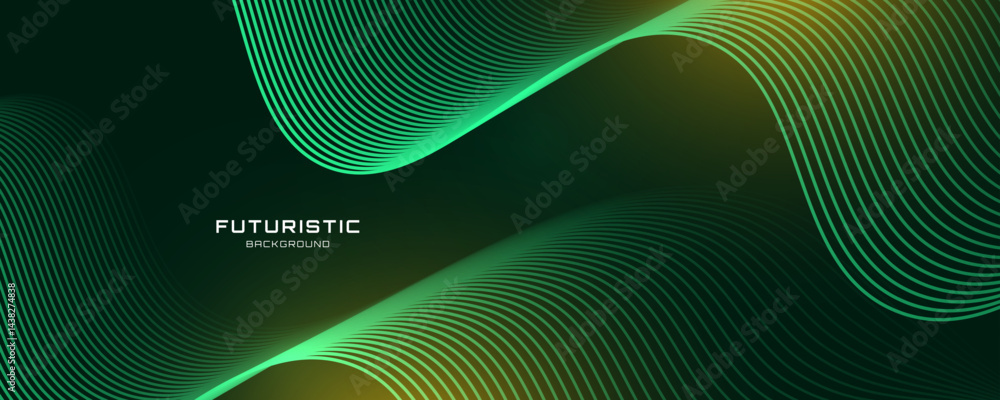 Poster 3d green lines techno abstract background overlap layer on dark space with waves effect decoration. 