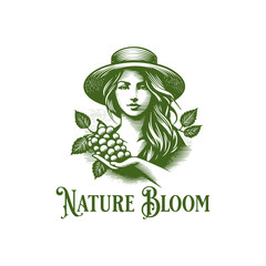 vector illustration logo of a woman holding grapes