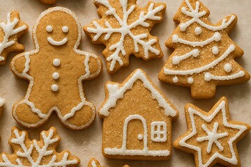 christmas gingerbread cookies on wooden background
