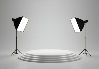 Illuminated Empty Podium Stage with Spotlights Perfect for Product Placement Design Mockup Scene Presentation