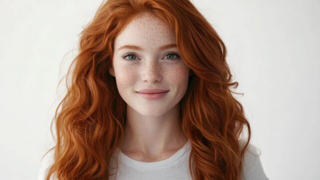 Model with vibrant red hair and natural freckles