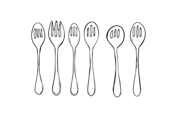 Slotted spoon set line art