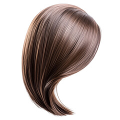 Fototapeta premium Dark brown hair wig on white background,flat lay arrangement,clipart,PNG,transparent background.