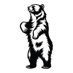 Standing Bear Silhouette, Wildlife Animal, Black and White Isolated, Majestic, Upright © Shipon