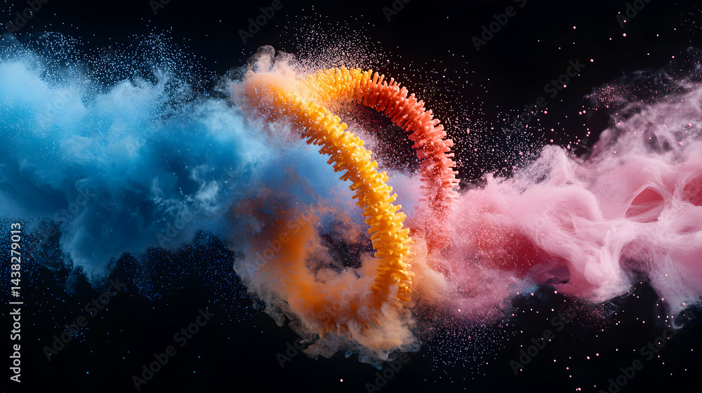 Poster abstract art with colorful clouds forming a ring structure. perfect for creative design posters or d
