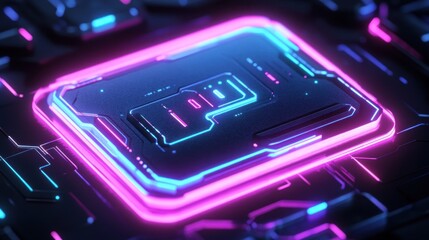 Futuristic circuit board with glowing processor