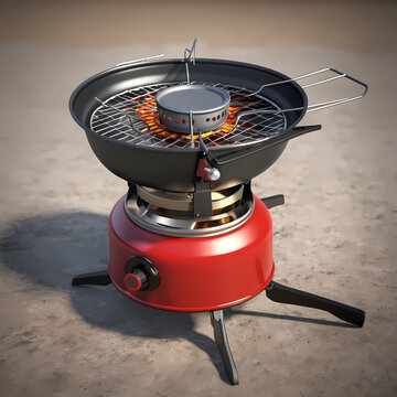 Red Primus Stove, camping stove. 3D rendering isolated 