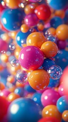 Colorful spheres floating, abstract background, vibrant, design element