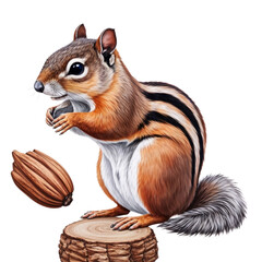 Cute chipmunk holding nut realistic watercolor forest animal illustration