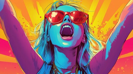 Pop art girl megaphone wow sale vector fun