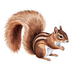 Cute chipmunk realistic watercolor sitting with bushy tail illustration