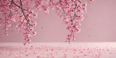 Mesmerizing pink sakura petal cascade against a blurred, pastel backdrop ,  falling,  nature