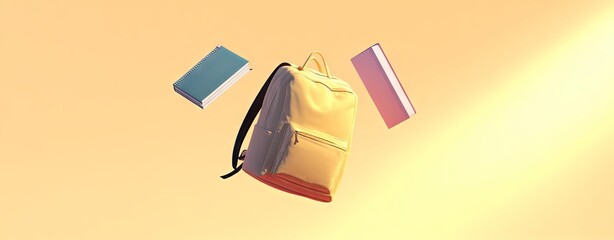 Minimal Pastel School Items Floating Over Cream Surface