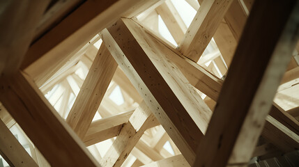 Wooden Truss Structure Under Construction