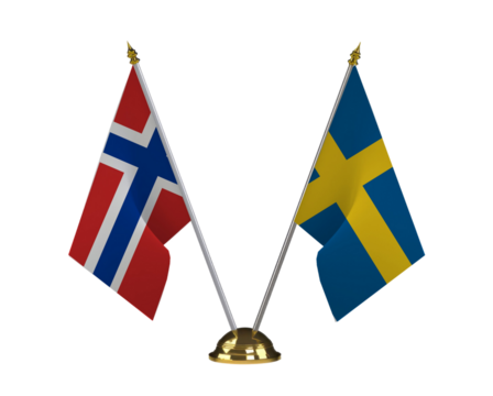 Table Flags of Sweden and Norway Isolated on White Background