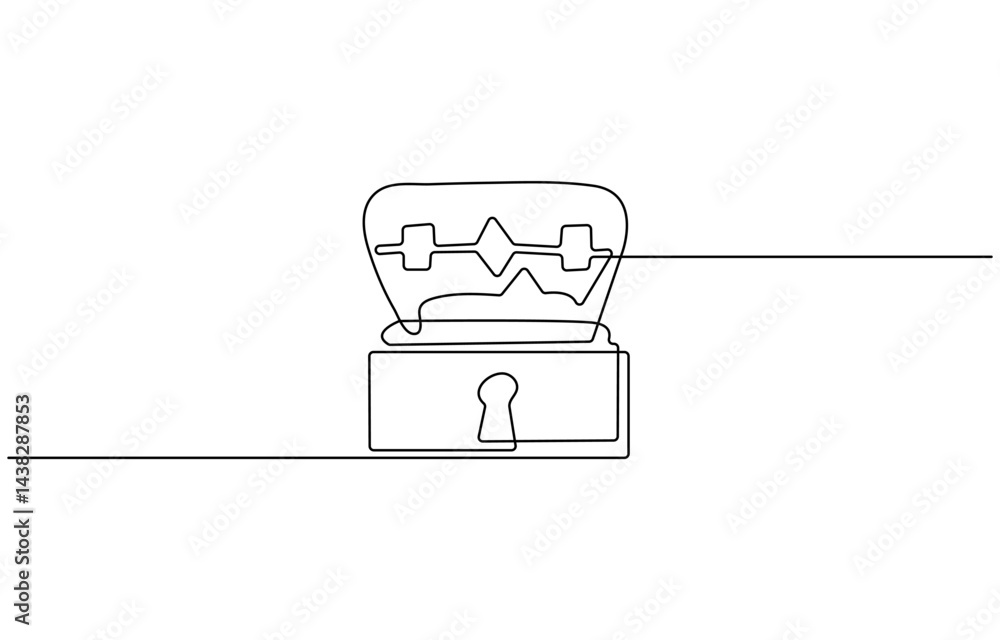 Fototapete treasure chest in continuous one line art style. simple vector illustration, open empty treasure che