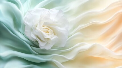 Soft, flowing fabric draped around a delicate flower.