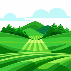 Fototapeta premium Landscape with green hills and blue sky