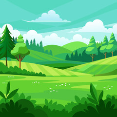 Obraz premium Landscape with green hills and blue sky