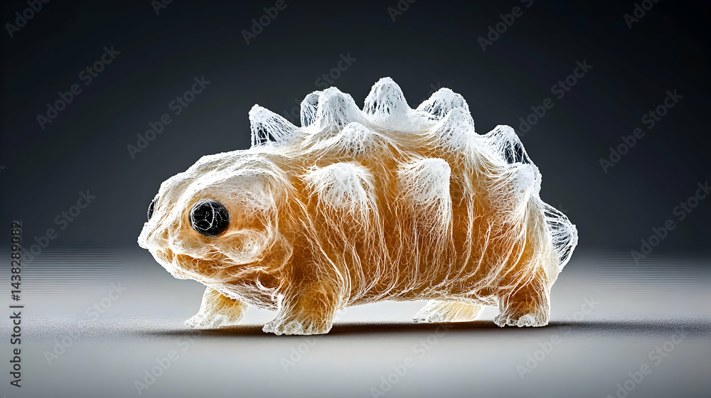 Poster a unique creature rendered with fibrous textures. apply as a surreal decorative piece or conceptual 