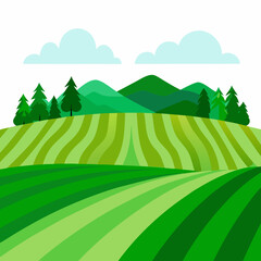 Landscape with green hills and blue sky