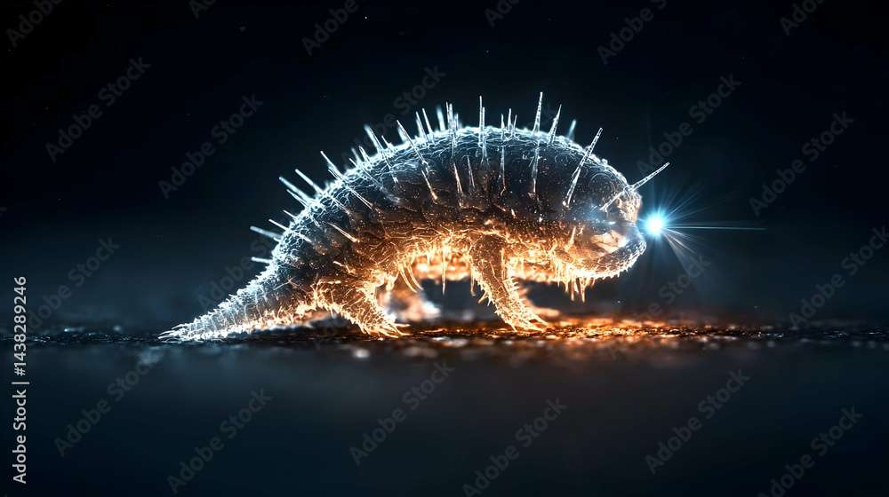 Poster glowing arthropod creature in a dark environment. it could be used for science fiction or fantasy de