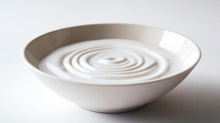 Cream Forming Smooth Ripples In a Flat Bowl Isolated White Background Flowing Motion Dairy Product Creamy White Art