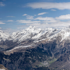 aerial landscape with Fracisio village and Campodolcino upland, Italy