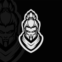 Ninja mascot animal esport illustration, black white