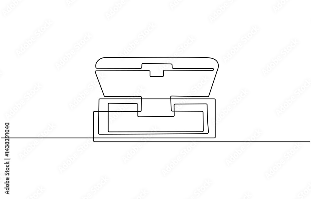 Fototapete treasure chest in continuous one line art style. simple vector illustration, open empty treasure che